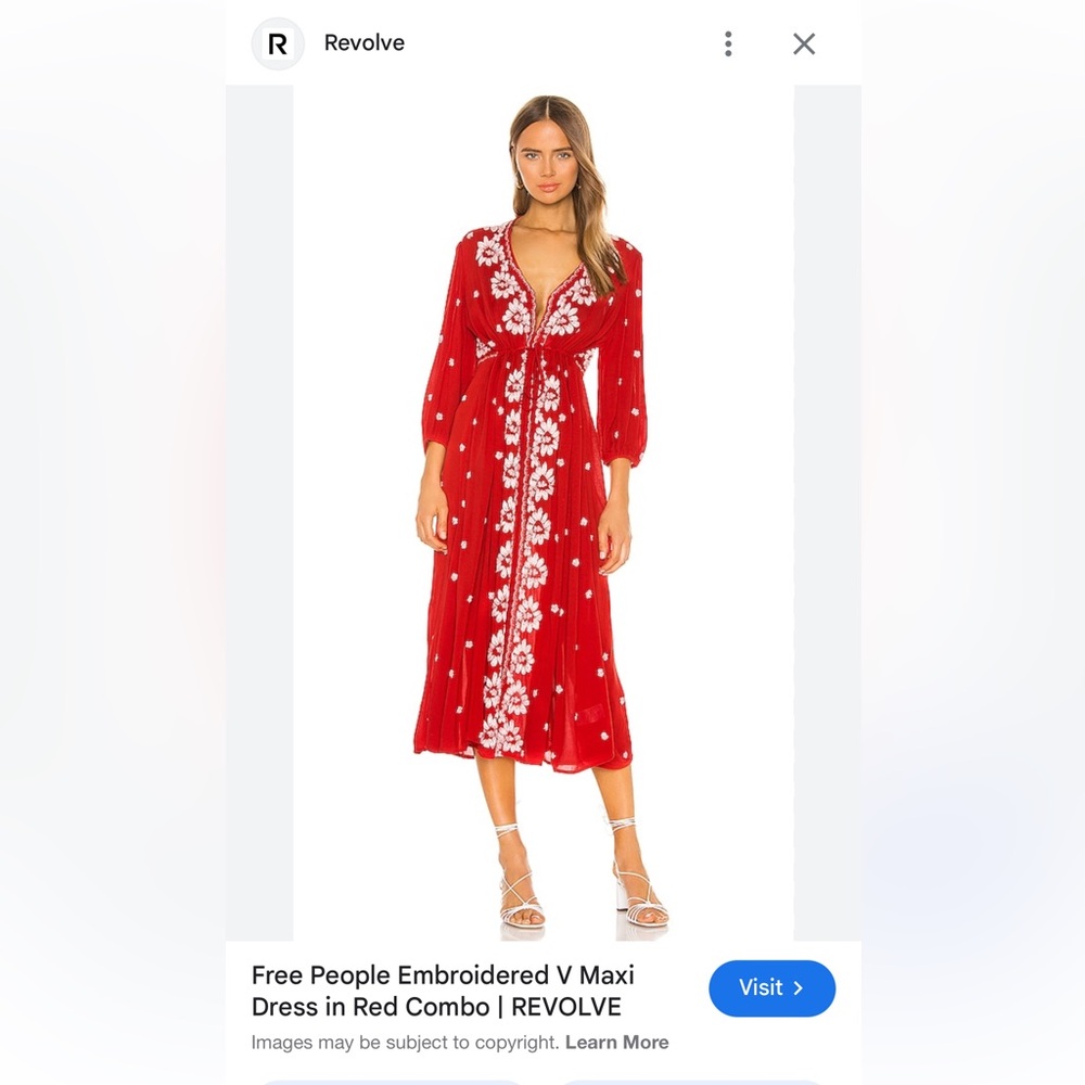 FREE PEOPLE Embroidered Fable Midi Rock N' Roll Red Dress Size
